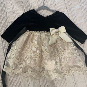 3-6 Month Rare Editions baby girl dress. Black velvet top, gold lace bottom.